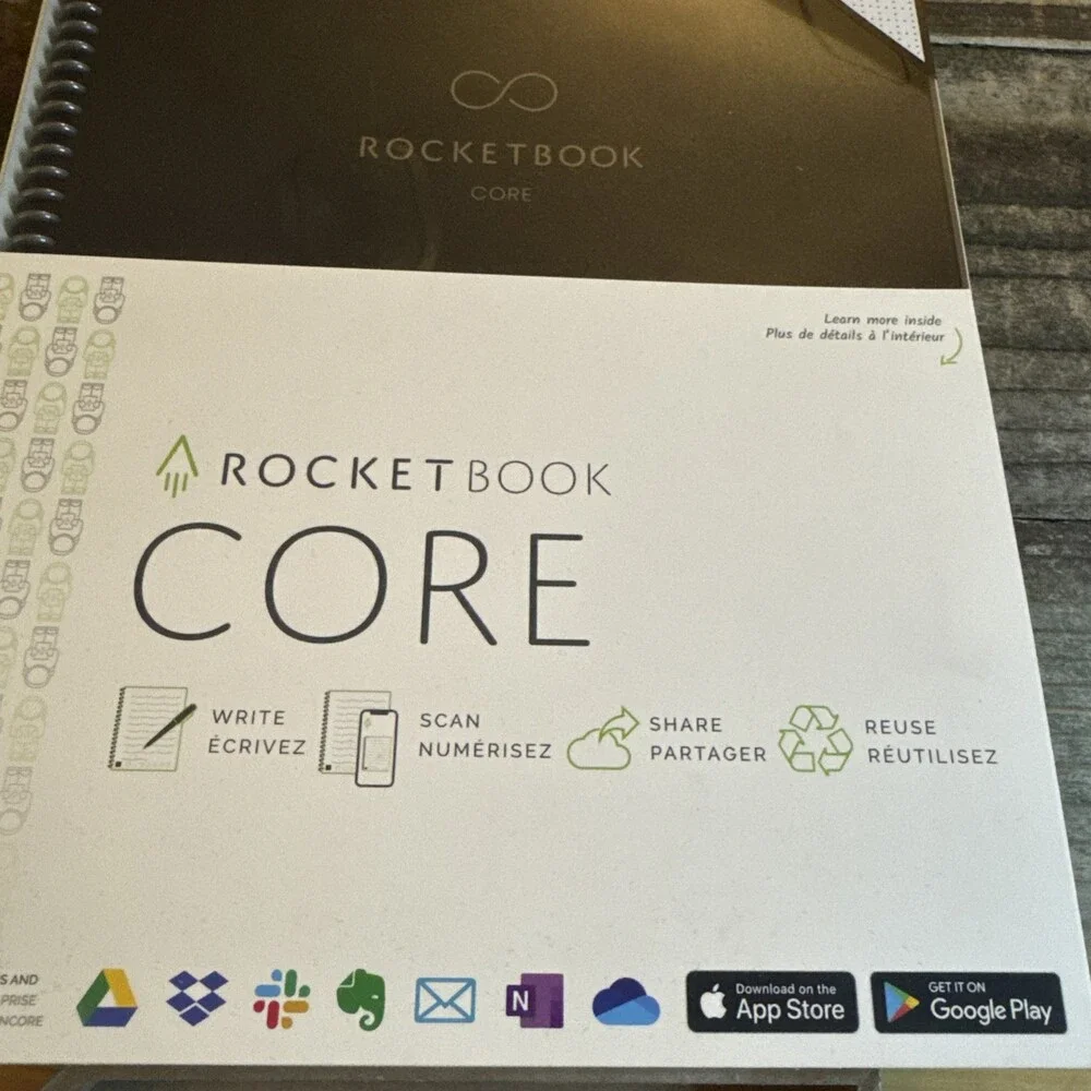Rocketbook Core Smart Notebook - Reusable, Black, Dot Grid/Lined Pages
